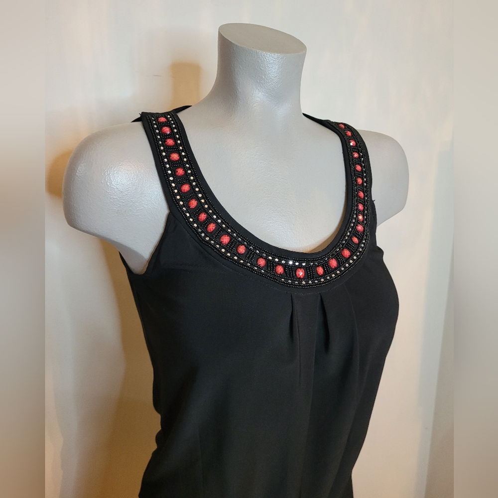 White House Black Market Top with Red Beaded Neckline